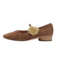 2024 Vintage Flower Mary Jane Shoes Suede Ballet Pleated Flat Decoration Comfortable Soft Round Toe Shoe for Women Female Loafers 35