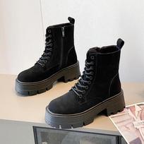 2024 2024 Autumn New Genuine Leather Ankle Boots Women Suede Chunky Women Short Boots British Style Female Motorcycle Boots 34