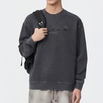 380G Autumn American Retro Crew Neck Sweater Men'S Loose Large Size Youth Long-Sleeved Clothes Trendy Top Clothes M black