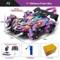 Naujas RC Drift automobilis su muzikiniais LED žibintais 2.4G pirštinių gestų radijo nuotolinio valdymo purškimo kaskadininkų automobiliai 4WD elektriniai vaikų žaislai, dovana 1 battery violetinė