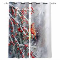 Winter Snowy Scenery Forest Cardinals Berry Blackout Curtains For Living Room Bedroom Window Treatment Blinds Kitchen Drapes W135 x H60cm gray