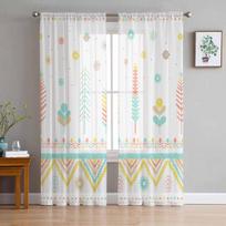 Aztec Navajo Flower Grass Tribe Sheer Curtains for Kids Bedroom Living Room Voile Window Curtains Tulle Drapes W135 x H114cm