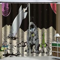 Astronaut 3D Cartoon Machine Robot Children's Shading Window Curtain, Living Room, Bedroom Decor, 2 Pieces 50W160H(CM)x2Panel&Grommet Top black