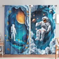 2pcs Astronaut Into Space Printed Curtain for Home Decor - Rod Pocket Window Treatment for Bedroom, Office, Kitchen, Living Room 52.5cmX116cm X 2pcs