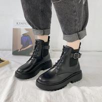 Botas Women Motorcycle Ankle Boots Wedges Female Lace Up Platforms Autumn Black Leather Oxford Shoes Woman 2024 Botas Mujer 35 matinė juoda spalva