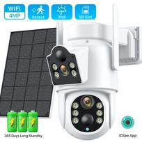 2025 4MP Wireless Solar Camera Dual lens WiFi PTZ Camera Outdoor Built-in Battery Video Surveillance Camera Long Time Standby iCsee 2MP Camera
