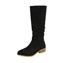 Fashion Women's Fur Suede Boots Fashionable Pleated Boots Women's Pointed Toe Slip-On Mid-calf Boots Low Heel 36 juoda