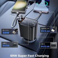 120W Alloy Retractable Car Charger - Four-in-One Super Fast Charging Cable PD30w+2.4a+2.4a+3a juoda