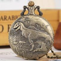 Vintage Bronze Dinosaur Quartz Pocket Watch Pendant Gift For Boys bronza