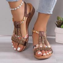 Fashion Women Wedge Sandals New 2024 Summer Bohemia Rhinestones Casual Platform Sandals Female Peep Toe Outdoor Beach Shoes Sandalias 34 tamsiai ruda spalva