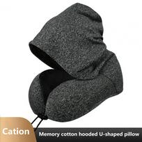 Memory Foam U-shaped Pillow Removable Neck Head Support With Velvet Hoodie Neck Pillow Pain Relief For Trips Travel Car Driving 2727cm pilka
