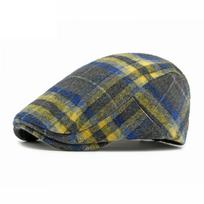 Men Women Autumn Winter Plaid Beret British Retro Cap Forward Cap mėlyna/geltona