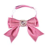 Cats Dog Collar Velvet Bow Tie Adjustable Anti-Choking Puppy Necklace Heart Shape Rhinestone Decoration Lightweight Comfortable violetinė