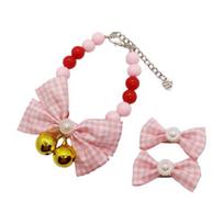 1 Set Dog Necklace Lovely Bow Hairpin Adjustable Neck Jewelry Bead Necklace rožinė