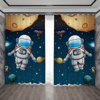 Personalized Creative Astronaut Pattern High Blackout Curtains Technology Sense Starry Sky Space Shading Drape Bedroom Curtain W55 X H120cm X 2&Grommet Top white