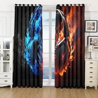 2Panels Cool Esports Headset Curtain for Esports Game Room Bedroom Living Room Kitchen Window Blinds Floor-to-ceiling Window 2x50W100H(CM)&hook gray
