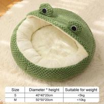 Pet Cat Dog Nest Plush Round Cartoon Frog Mat Winter Warm Deep Sleep Bag Comfort Soft Puppy Dog Bed 2 In 1 Warm Cat Basket S