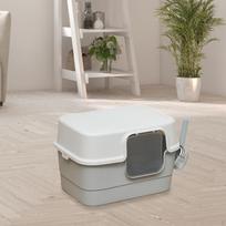 Hooded Cat Litter Box with Lid Kitty Pan Anti Splashing Low Entry Tray Enclosed gray