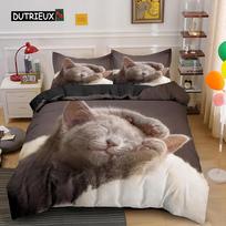 Cat Duvet Cover Set Kittens Theme Art Funny Print Bedding Set Microfiber Orange and Grey Cat King Size Quilt Cover For Kids Teen EU single(135x200cm) white