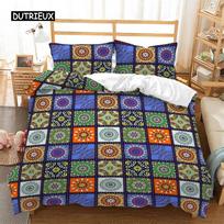 Bohemia Geometric Duvet Cover Queen For Girls Adult Room Microfiber Mandala Comforter Cover Floral Folk Art Abstract Bedding Set EU single(135x200cm) blue