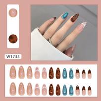 Fake Nails Wear Nail Fake Nails Blue-Green Leopard Print Removable Nail Patch Simple Nail Patch 24 Pieces