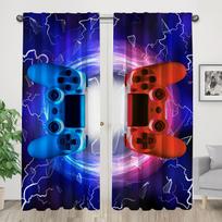2-Piece Semi-Blackout Curtain Set Game Controller Design Rod Pocket Hanging Digital Print Drapes for Bedroom Rooms Windoow (W50H130cm)-2pcs&Rod Pocket