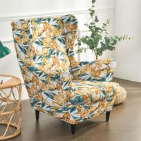 Bohemia Style Wing Chair Cover Floral Print Spandex Single Sofa Slipcover Elastic Anti-dirty Armchair Covers Furniture Protector beige