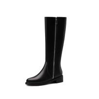 Krazing Pot Natural Cow Leather Autumn Winter Shoes Thick Med Heels Big Size 45 Size 44 Leather European Design Women Keep Warm Knee Boots 34 juoda
