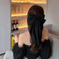 Elegantiškas raudonas kaspinas Didelis kaspinas Plaukų segtukas Moterims Mada Paprastas Vienspalvis Satino Uodegos kaspinas Plaukų segtukas Mergaitėms Plaukų aksesuarai 1 black
