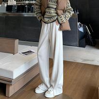 Fleece Herringbone Straight Leg Slacks with A Thick Drop S gray