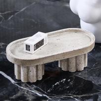 Wabi-sabi Style Imitation Travertine Geometric Small Tray Storage Tall Fruit Plate Ornaments Dining Table Entrance Hall Model Room Decorations gray