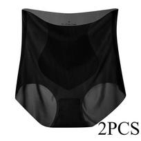 2pcs/lot Underwear for Women High Waisted Ultra-thin Anti Bacterial Waist Lingerie Cinching Hip Lifting Summer Seamless Ice Silk Triangle Panties XL šviesiai violetinė spalva