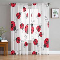 Red Ladybug Sheer Curtains for Living Room Decoration Window Curtains for Kitchen Tulle Voile Organza Curtains W135 x H115cm x1 white