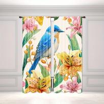 Hummingbird and Flowers Print Light-Filtering Curtain Panels 2 Piece Polyester Rod Pocket  Decorative Curtains for Bedroom 100W130H(CM)40x51in&rod pocket blue