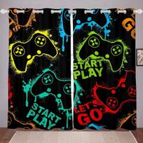 Gamer Curtains Video Game Gamepad Controller Print Pattern Window Drapes for Kids Boys Girls Bedroom Curtains 2 Panels Drapes W50H130(CM)x2&Hook