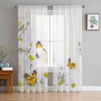 Drugelių ir ramunių gėlių permatomos užuolaidos svetainės dekoravimui Langų užuolaidos virtuvei Tule Voile Organza užuolaidos W135 x H115cm x1 white
