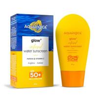 Aqualogica Glow+ Praturtintas vandeniu apsauginis kremas nuo saulės visų tipų odai SPF 50+ Pa++++ su papaja ir vitaminu C|Suteikia spindinčią ir sudrėkintą odą|Lengvas - 50g