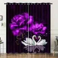 2pcs Watercolor Plant Love Printed Flower Curtain for Bedroom Office Kitchen Living Room Study Window Treatment Home Decor W50 X H130(CM)X2&Grommet Top gray