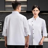 Trijų ketvirčių rankovių virėjo kombinezonai vyriški keturiems sezonams, tinkami viešbučio virtuvei Chef kombinezonai moteriški, atsparūs nusidėvėjimui ir plaunami 2XL juoda