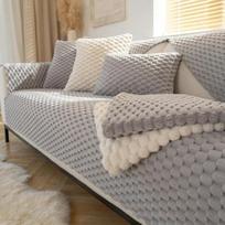 Super Soft Durable Sofa Towel Plaid Plush L Shape Sofa Cover Non-Slip Anti-dirty Combination Couch Cover Sofa Towel Decor A 70x70 beige