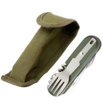 2025 Outdoor Portable Army Green Folding Camping Cutlery Knife Fork Spoon Bottle Opener Tableware Stainless Steel Pocket Cutlery black