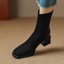 Krazing Pot Flock Autumn Winter Shoes Chelsea Boots Square Toe Keep Warm Zipper Stretch Ankle Boots 34 juoda