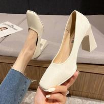 Shoes for Women 2024 Moccasins Green Ladies Summer Footwear Square Toe High Heels Pumps on Heeled Young Fashion Chic and Elegant 34 white