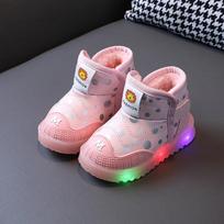 Vaikiški Batai Dizainerio Minkštu Padu Šviečiantys Sniego Batai Šiltas Medvilninis Pliušas Žieminiai Medvilniniai Įdėklai Batai Neslystantys Mergaičių Sportbačiai Botas 21insole13cm rožinė