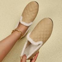 European and American Shallow Mouthed Lefu Shoes for Women's Autumn and Winter 2024 New Casual Plush Flat Bottomed Women's Shoes 36 chaki