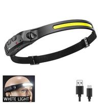 COB LED priekinio žibinto indukcinė galvos lempa Integruota baterija USB įkraunamas galvos žibintas lauko stovyklavimo žvejybos jutiklio priekinis žibintas 1LED-White