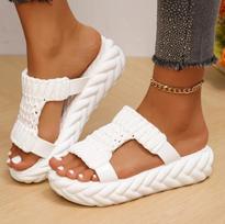 Sandals Women's Braided Knit O-Ring Cutout Platform Summer Gladiator Sandals Shoes Thick Heels Ladies White Sandalias Casual 35 balta