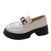 2024 Spring and Autumn New Lefu Shoes Retro Single Shoes Thick Sole College English Style Small Leather Shoes Female 35 smėlis