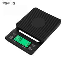5kg/0.1g Juodos elektroninės skaitmeninės virtuvinės svarstyklės Nešiojamos lašelinės kavos svarstyklės su laikmačiu Didelio tikslumo LCD elektroninės svarstyklės juoda