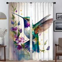 Window Curtain for Room 2 Panel Hummingbird Birds Partition Halloween Decoration Tulle for Bedroom Anti-mosquito Curtains Shades W50xH70cmx2pcs-CL